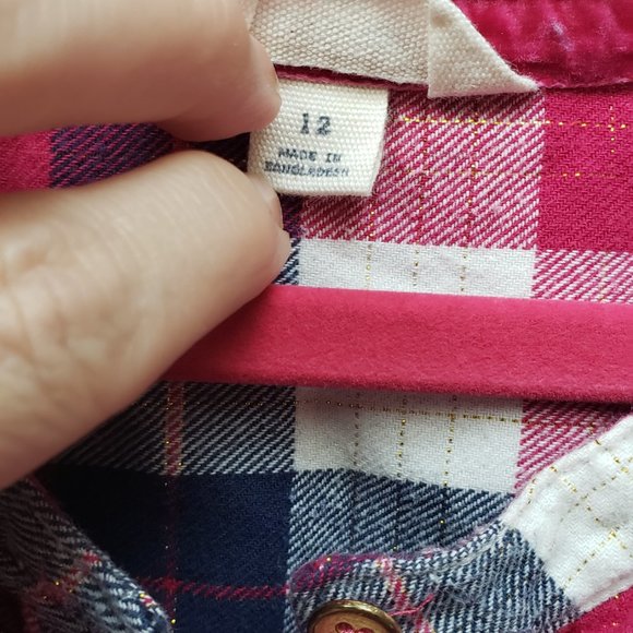 Lands End Kids Red White Blue Plaid Blouse Size 12 - Picture 6 of 7